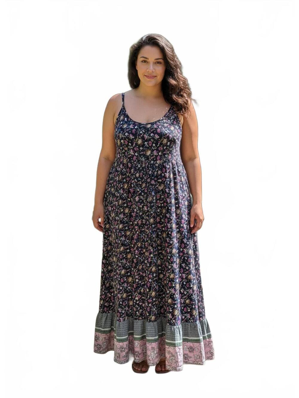 Buenos Ninos Women's Floral Maxi Dress Adjustable Straps XL